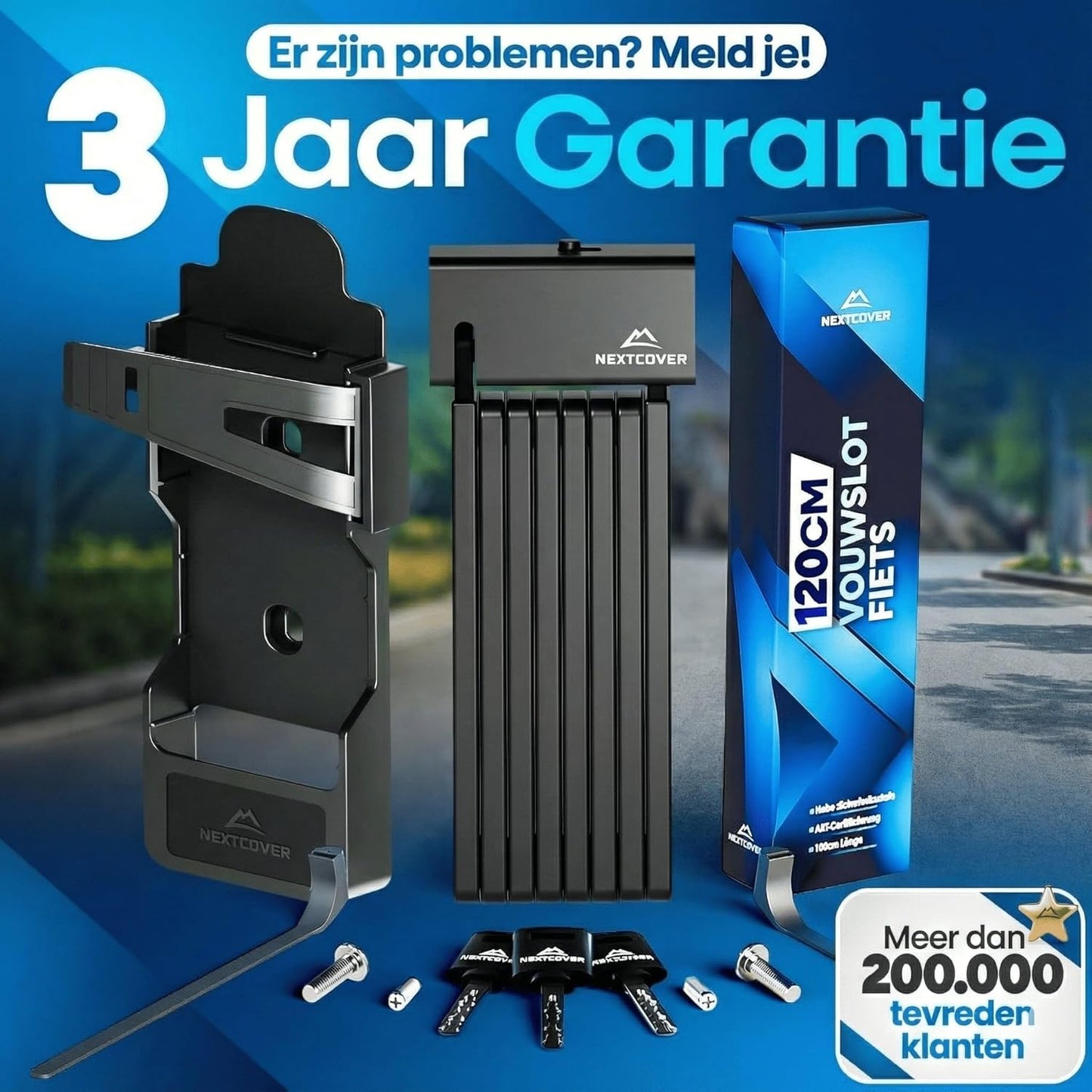 NEXTCOVER® Cadenas pliant pour vélo FoldOne avec code de combinaison FoldBasic 120 cm I Cadenas à chiffres avec technologie SteelSecure I Cadenas pour vélo cadenas pliant haute sécurité incl. support