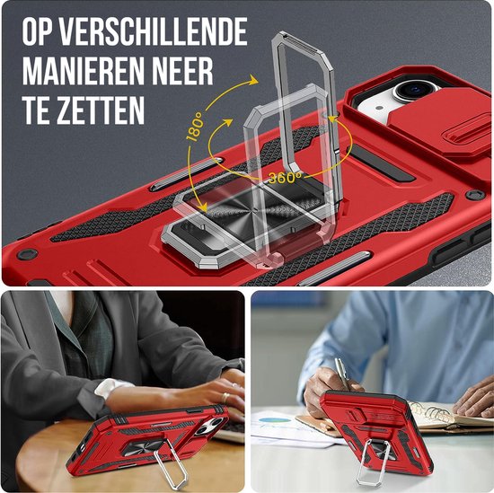 Podec Case suitable for iPhone 14 Red Phone Case - Anti-Shock Case Cover Hybrid Armor Case with Kickstand Ring with Screen Protector