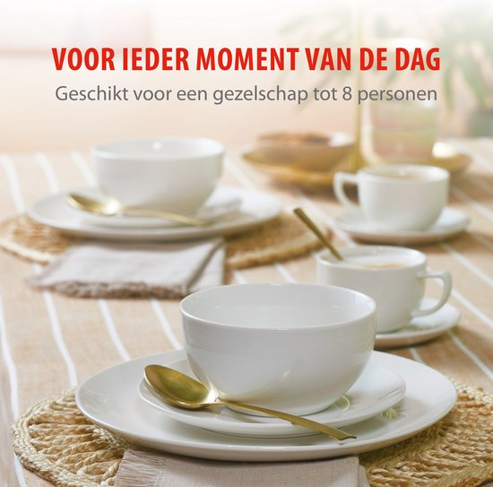 Service de table Alpina pour 8 personnes - Service en faïence 40 pièces - Ensemble comprenant des assiettes de petit-déjeuner, des assiettes plates, des bols, des tasses et des soucoupes - Service de table compatible avec le lave-vaisselle et le micro-ond
