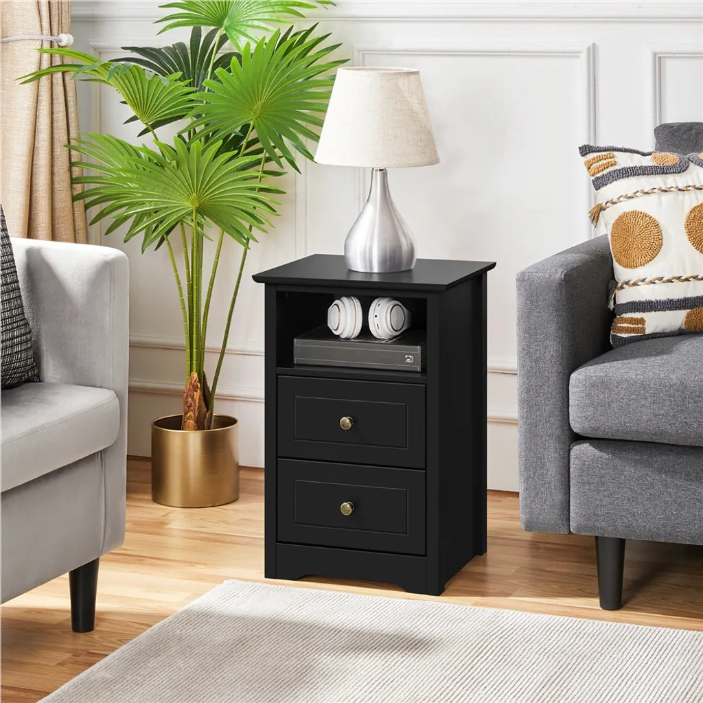 Table de chevet Yaheetech avec 2 tiroirs et un compartiment de rangement - Noir - 40 x 35 x 60 cm