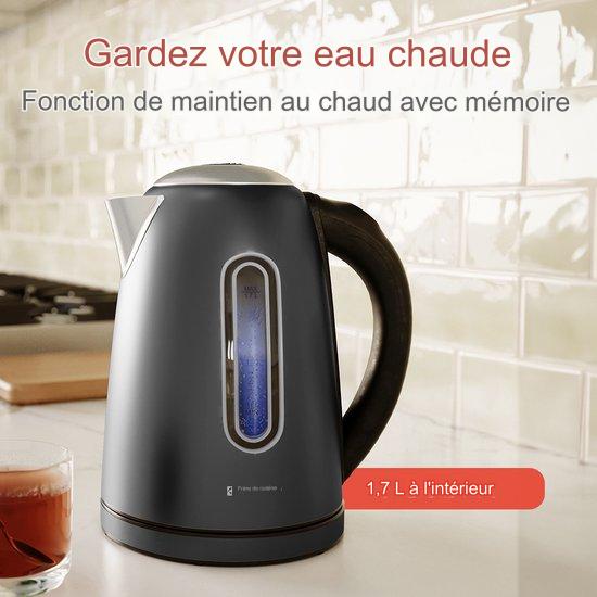 Bouilloire - KitchenBrothers - Avec contrôle de la température - Électrique - Avec filtre à chaux - 1,7L - Noir/RVS