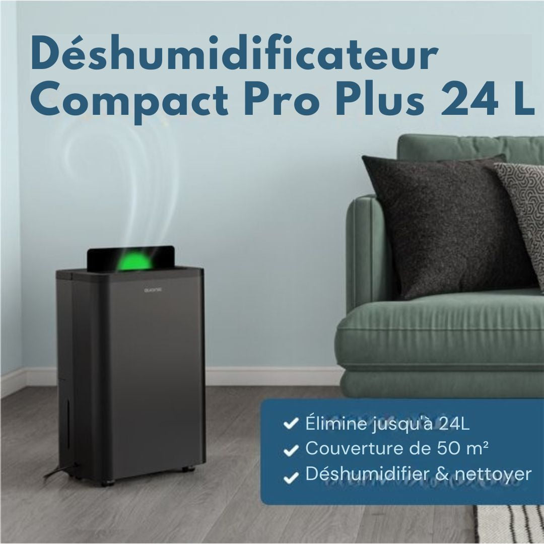 Déshumidificateur Auronic - Compact Pro Plus - 24L - Chambre à coucher, salle de bain, salon et bureau - Hydratant pour l'intérieur - Noir
