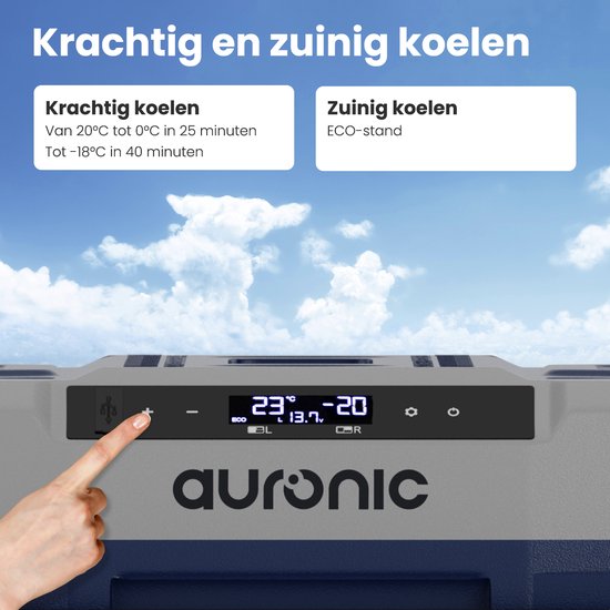 Auronic Glacière Électrique à Compresseur 12V et 230 Volts - Congélation et Refroidissement - Glacière à Roulettes - 49L - Bleu