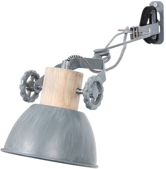 Spot à pince et applique murale Gearwood 2752GR Gris, douille E27 - Bois et métal, design tendance, orientable et inclinable, convient à un usage intérieur - Mexlite