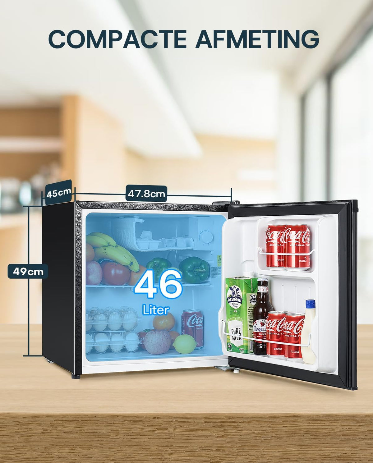 Mini-réfrigérateur Upstreman avec compartiment congélateur FR17 – 46 litres – Silencieux (41 dB) – Noir – Métal