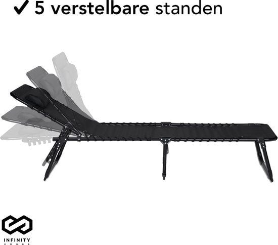 Infinity Goods Ligbedden (set van 2) - Opvouwbaar - Inclusief Hoofdkussen - Zonnebedden - Ligstoelen - Verstelbaar - Tuin - Weerbestendig - Antraciet