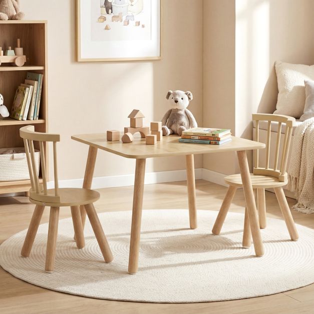 Table pour enfants Coast avec 2 chaises - Naturel - 60 x 60 x 43,5 cm