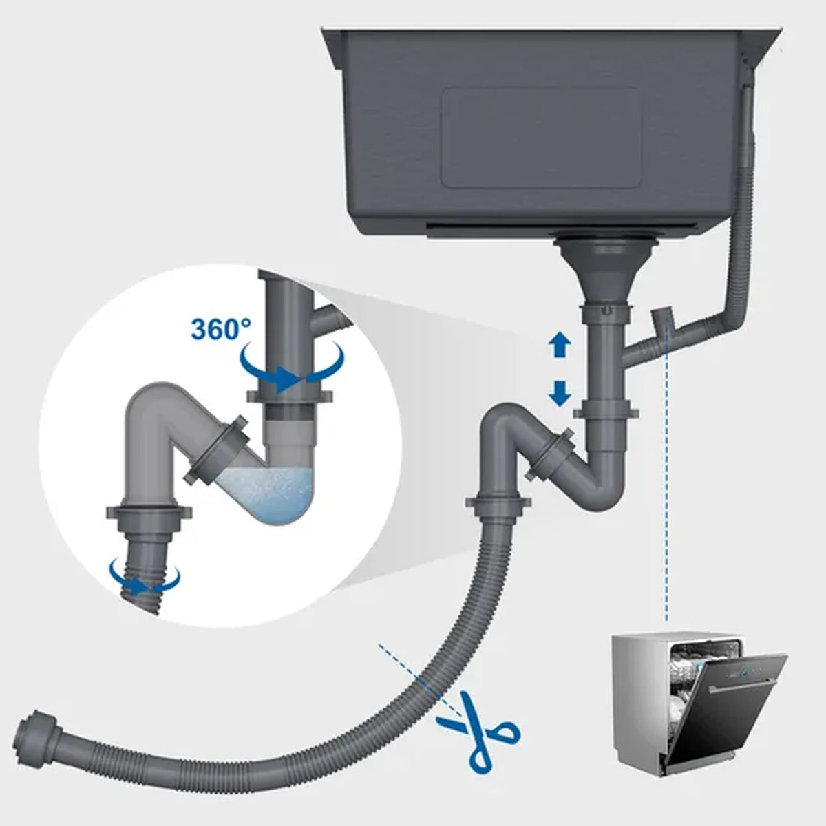 Évier Auralum MAX en acier inoxydable 60 x 44 cm - À encastrer, à poser et à poser sous plan - Insonorisant avec siphon - Gris foncé