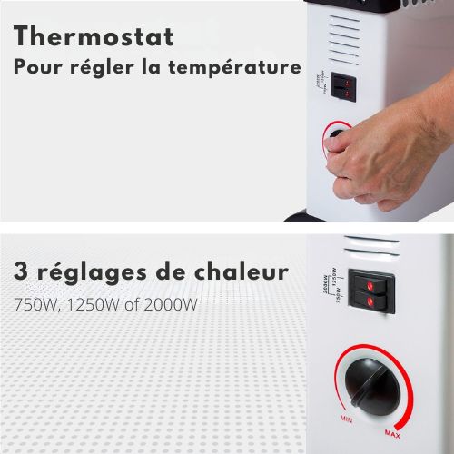 Auronic Chauffage électrique - 750/1250/2000 Watts - Thermostat réglable - Blanc