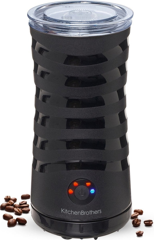 Mousseur à Lait Électrique KitchenBrothers, Chauffe Lait Chocolatière, Revêtement Antiadhésif, 400W, Noir