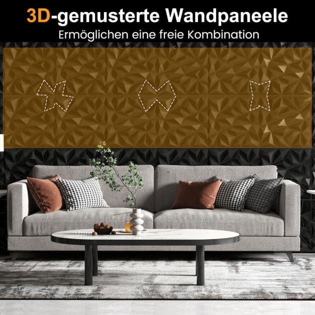 Panneaux muraux Coast 3D Diamant – 40 pièces de 50 x 50 cm – 10 m² – Noir