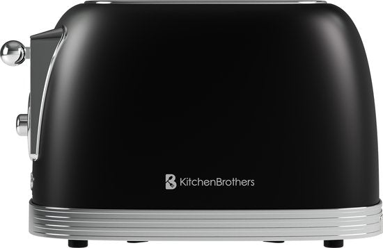 KitchenBrothers Retro Toaster - Grille-pain - 6 niveaux de chaleur - 2 fentes extra-larges - 815W - Noir