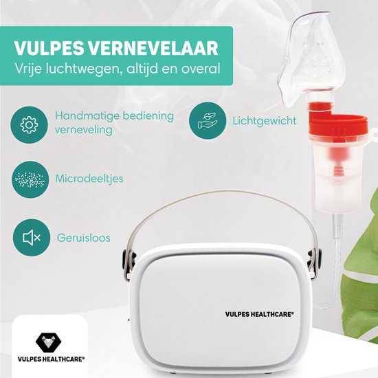 Vulpes Goods® HealthCare - Dispositif d'aérosol - Nébuliseur ultrasonique - Nébuliseur - Dispositif d'inhalation pour enfants, adultes et bébés - mode infini - Aide à lutter contre les maladies respiratoires - 3 embouts buccaux inclus