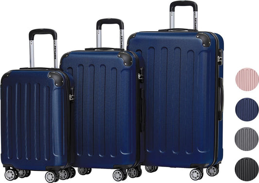 Set de valises TRVLMORE - 3 pièces - 38L + 70L + 110L - Bleu foncé