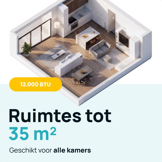 MOA Climatiseur mobile - 12 000 BTU - Avec télécommande - Jusqu'à 35m² - Climatiseur avec fonction de déshumidification - Kit d'étanchéité pour fenêtre - Blanc