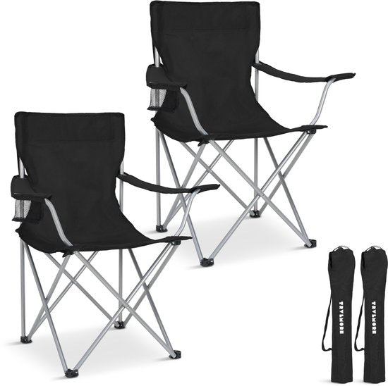 TRVLMORE Chaises de camping - pliables - 2-Pack - Capacité de charge 120KG - Sac de transport inclus - Chaise pliante - Chaise de pêche - Chaise de camping - Chaise pliante - Noir