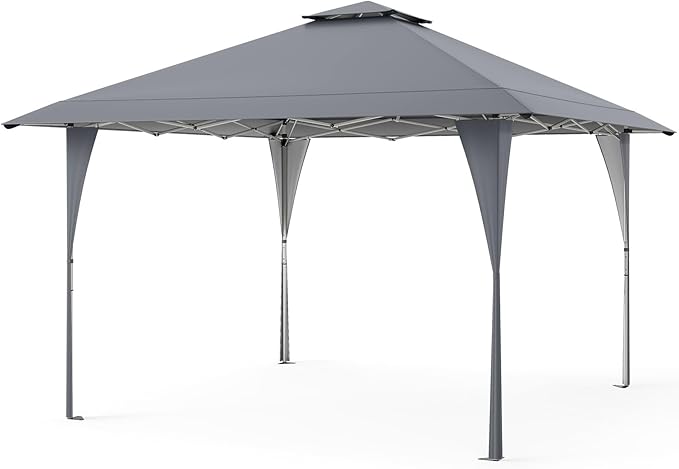 Tente de fête pliable Coast 3,95 × 3,95 m – Pavillon pop-up avec toit ventilé, 3 réglages de hauteur, protection UV et sac de transport – Gris