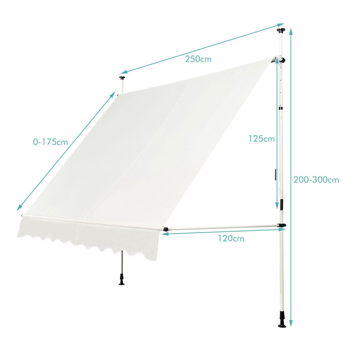 Coast Auvent extensible Auvent de soleil avec réglage manuel de la hauteur par manivelle 250 x 120 cm beige