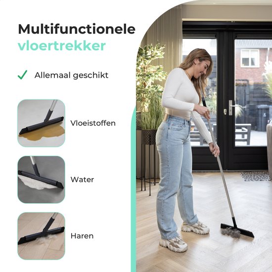 CLEANLY Raclette de sol avec manche 130 cm - Raclette de sol Salle de bain et Raclette de douche - Raclette de douche - Raclette d'eau - Largeur 34 cm - Noir, Gris