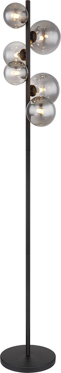 Globo Riha Lampadaire - Métal noir avec verre fumé - 155 cm - 6xG9 LED