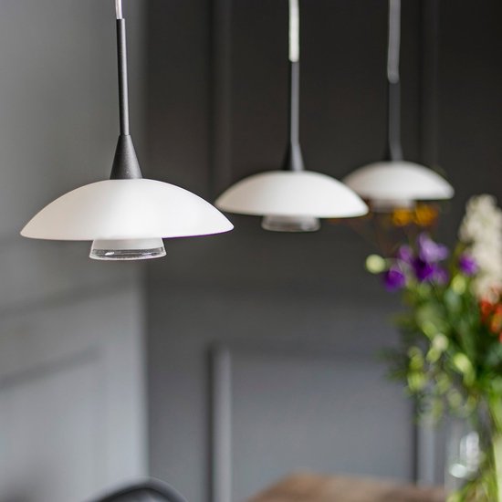 Suspension Tallerken 2654ZW Noir - Style moderne, hauteur réglable, matériaux : verre et métal, d'intérieur, Steinhauer