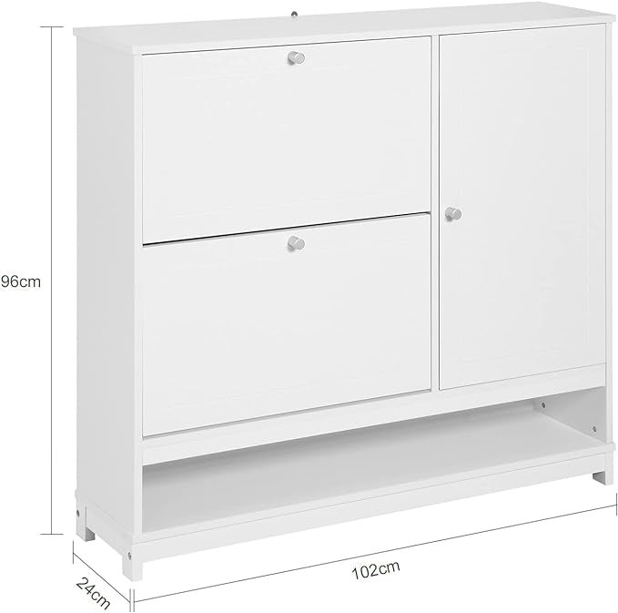 SoBuy FSR114-W Meuble à chaussures avec 2 abattants, 1 compartiment ouvert et 1 porte Meuble à chaussures étroit blanc BHT env. 102x96x24cm env.