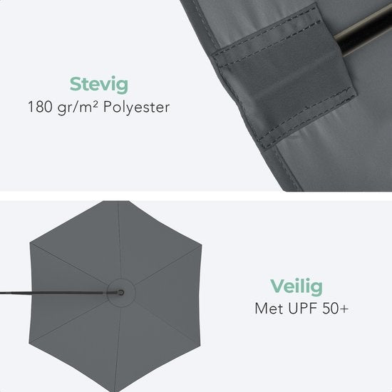 LifeGoods Parasol flottant - jusqu'à 8 personnes - Ø300cm - imperméable - avec housse et base en croix - jardin ou plage - Gris foncé
