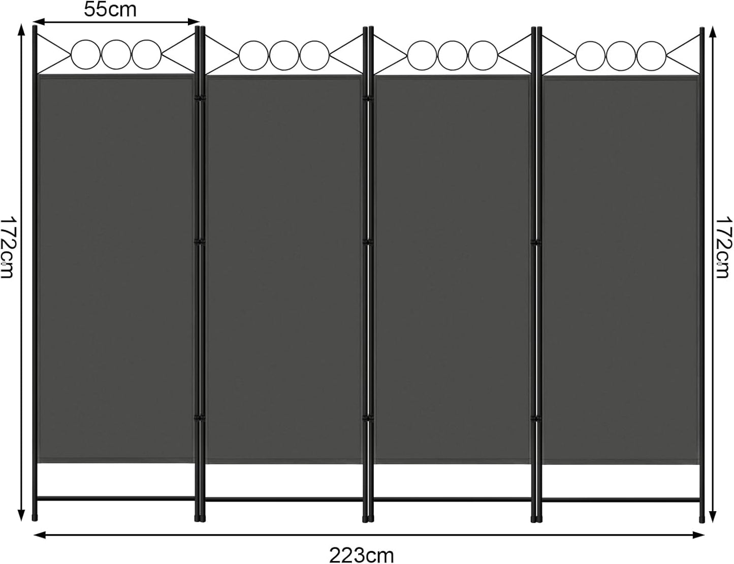 Paravent Woltu - 4 panneaux - 223 x 172 cm - Anthracite