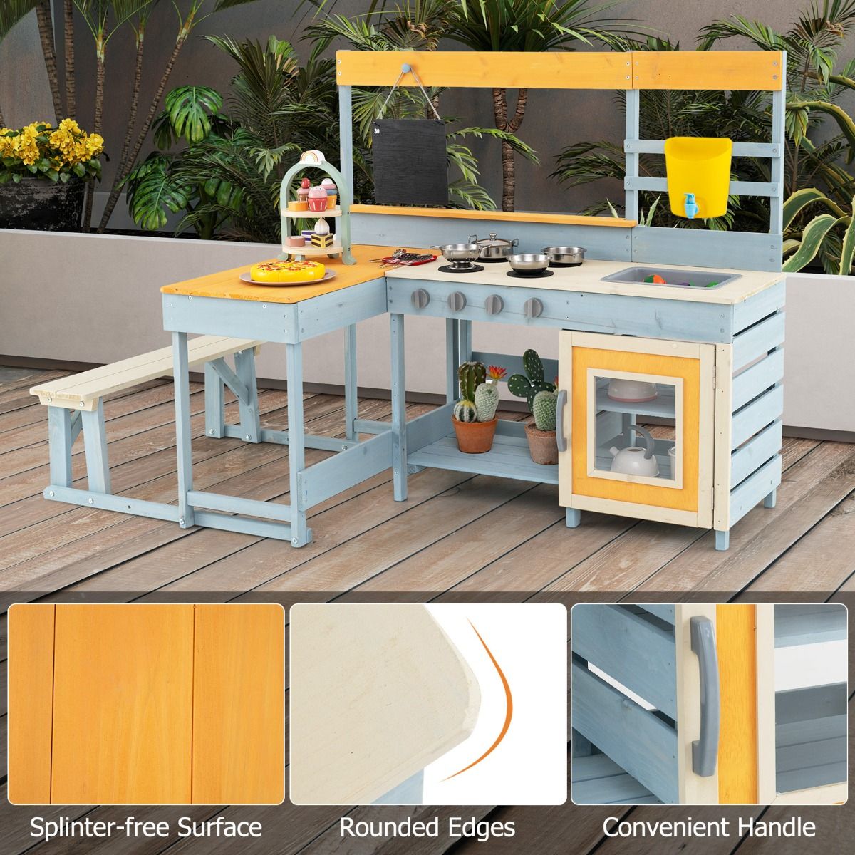 Cuisine jouet Coast pour enfants - Cuisine jouet et coin repas 2-en-1 - avec rangements et accessoires - gris - 150 x 71 x 99 cm