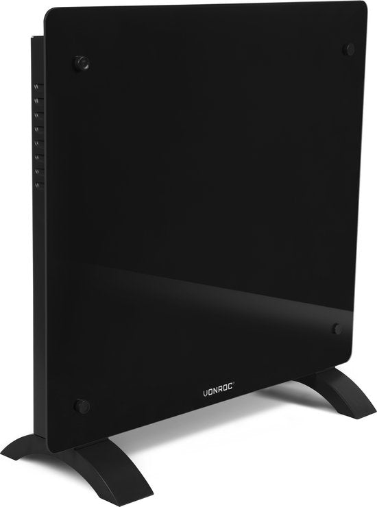 VONROC Chauffage électrique de luxe - Convecteur avec panneau en verre - 500W/1000W - Chauffe les pièces jusqu'à 12m2 - Contrôlé par l'application (via Wifi) et manuellement - Thermostat et minuterie réglables - Noir