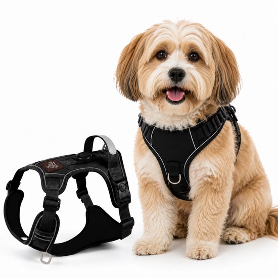Harnais pour chien By Cee Cee – Harnais anti-traction – Harnais en Y pour chien – Harnais réfléchissant – Noir – Taille S