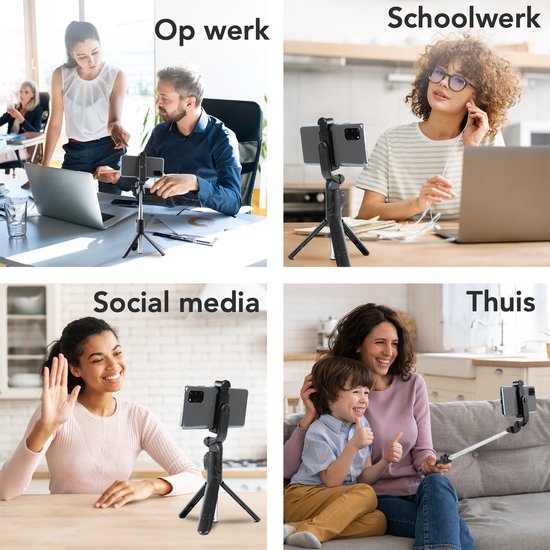 Studio ME 3 in 1 Selfie Stick Tripod - Selfie Stick Universel - Photo et Vidéo - Télécommande Bluetooth - Support pour téléphone - Trépied pour téléphone