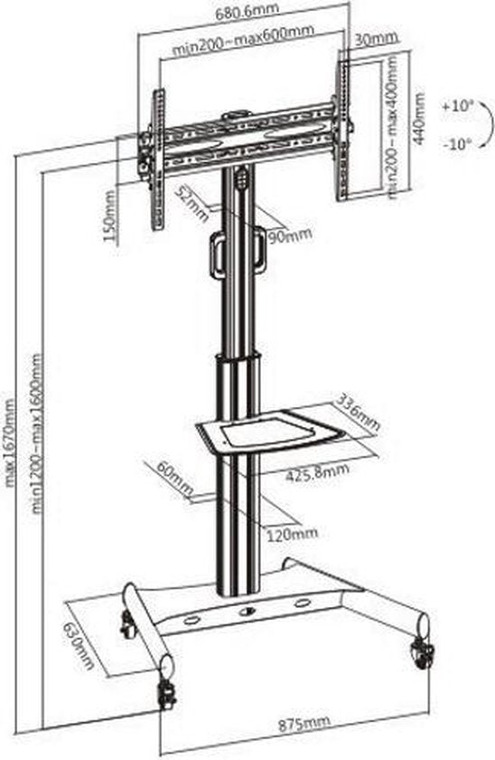 Trépied TV - Support TV - Pied TV - mobile - réglable en hauteur jusqu'à 160 cm