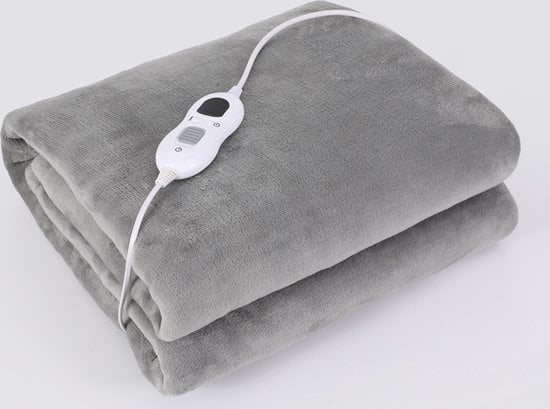 Couverture électrique - Couverture chauffante Lavable en machine - Minuterie - 160x130 cm - Couverture câline - 1/2 personne - Gris