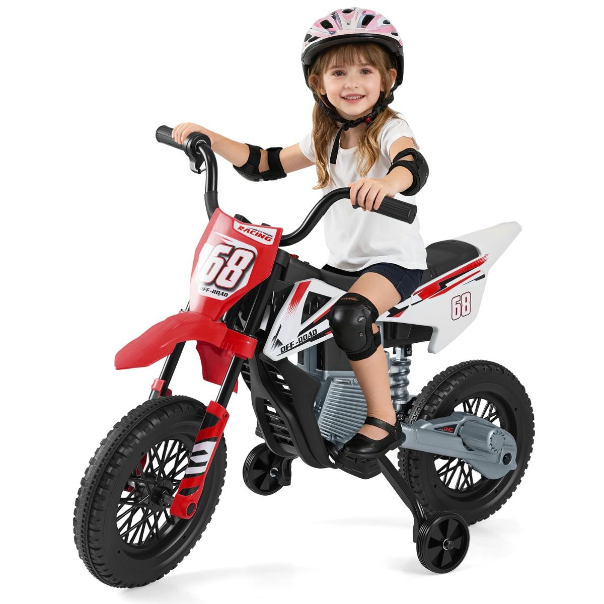 Moto électrique pour enfants Coast - musique et Bluetooth - roues d'appui - rouge