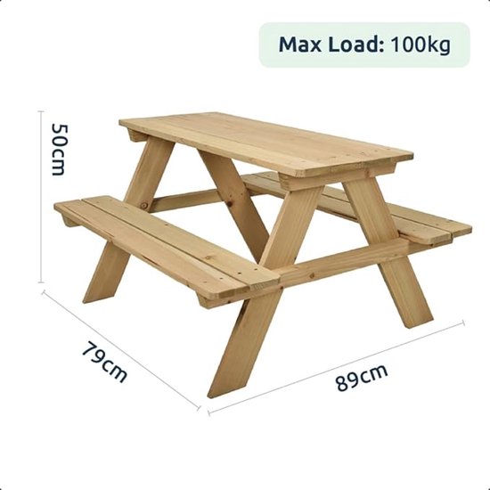 Relaxwonen - Table de pique-nique en bois pour enfants - en bois de pin solide et respectueux de l'environnement