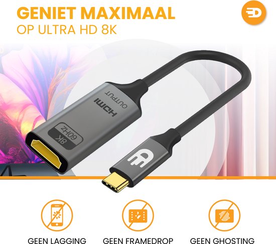 Drivv. Adaptateur USB C vers HDMI - Supporte 8K 60Hz - Type C vers HDMI - Thunderbolt 3 - Gris