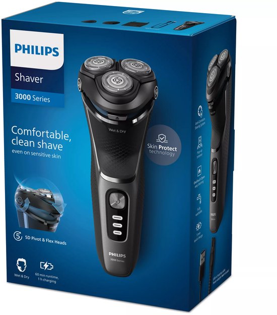 Philips Shaver 3000 Series S3343/13 - Rasoir électrique – avec tondeuse – pour hommes - Gris foncé