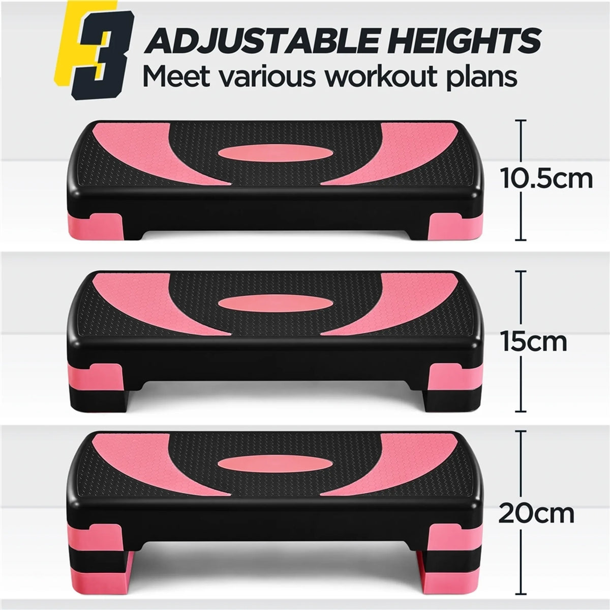 Yaheetech Aerobic Stepper Adjustable - 79,5 x 30 x 20 cm - 3 hauteurs réglables, surface antidérapante et pieds de protection en caoutchouc - pour la gym à domicile et l'entraînement physique - plastique noir et rose