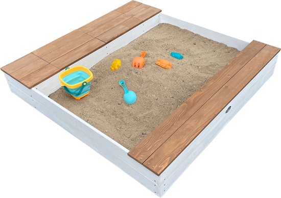Bac à sable AXI Evy avec bacs à eau et espace de rangement Blanc/marron - Kit d'accessoires inclus