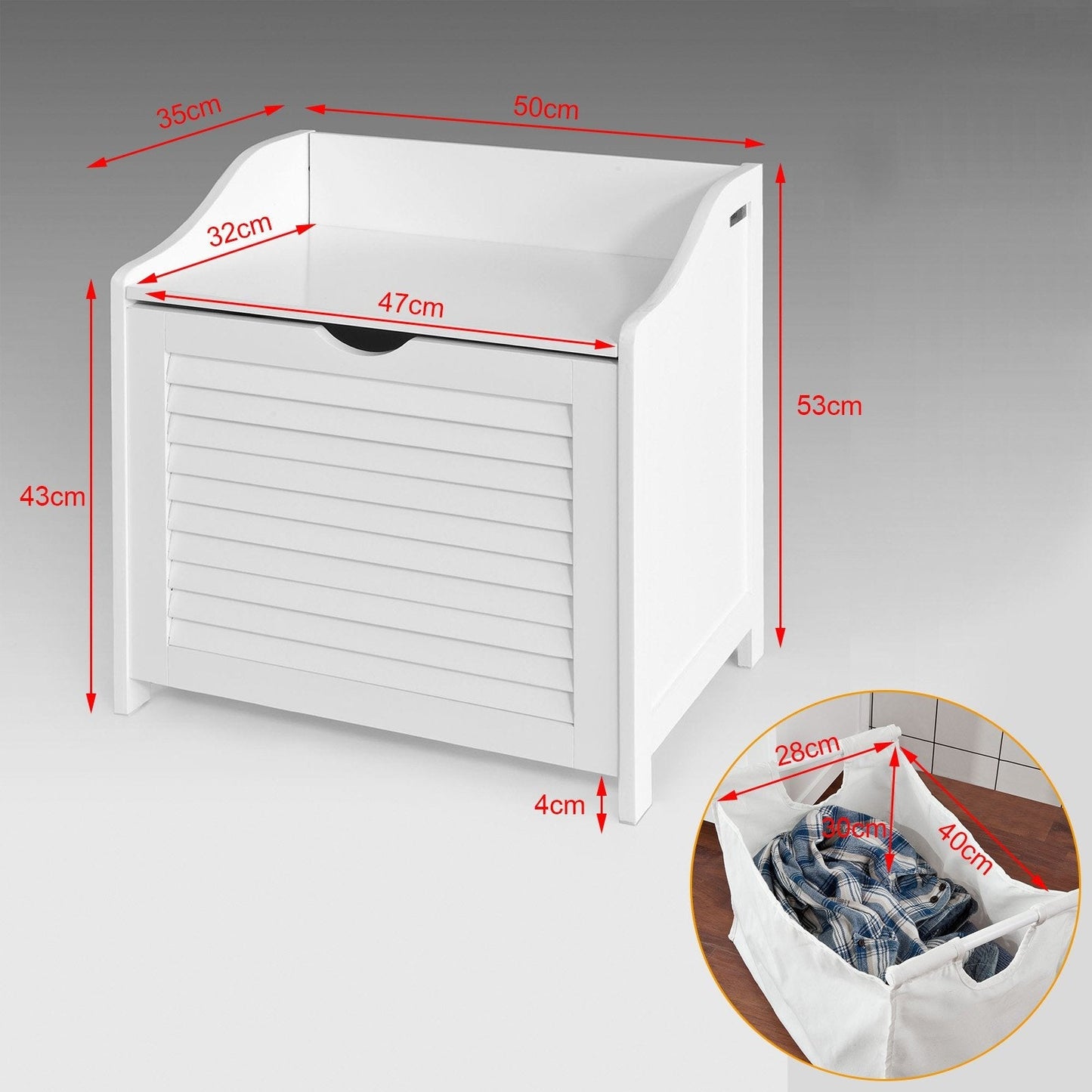 SoBuy Panier à linge avec couvercle - 50 x 35 x53 cm - Blanc