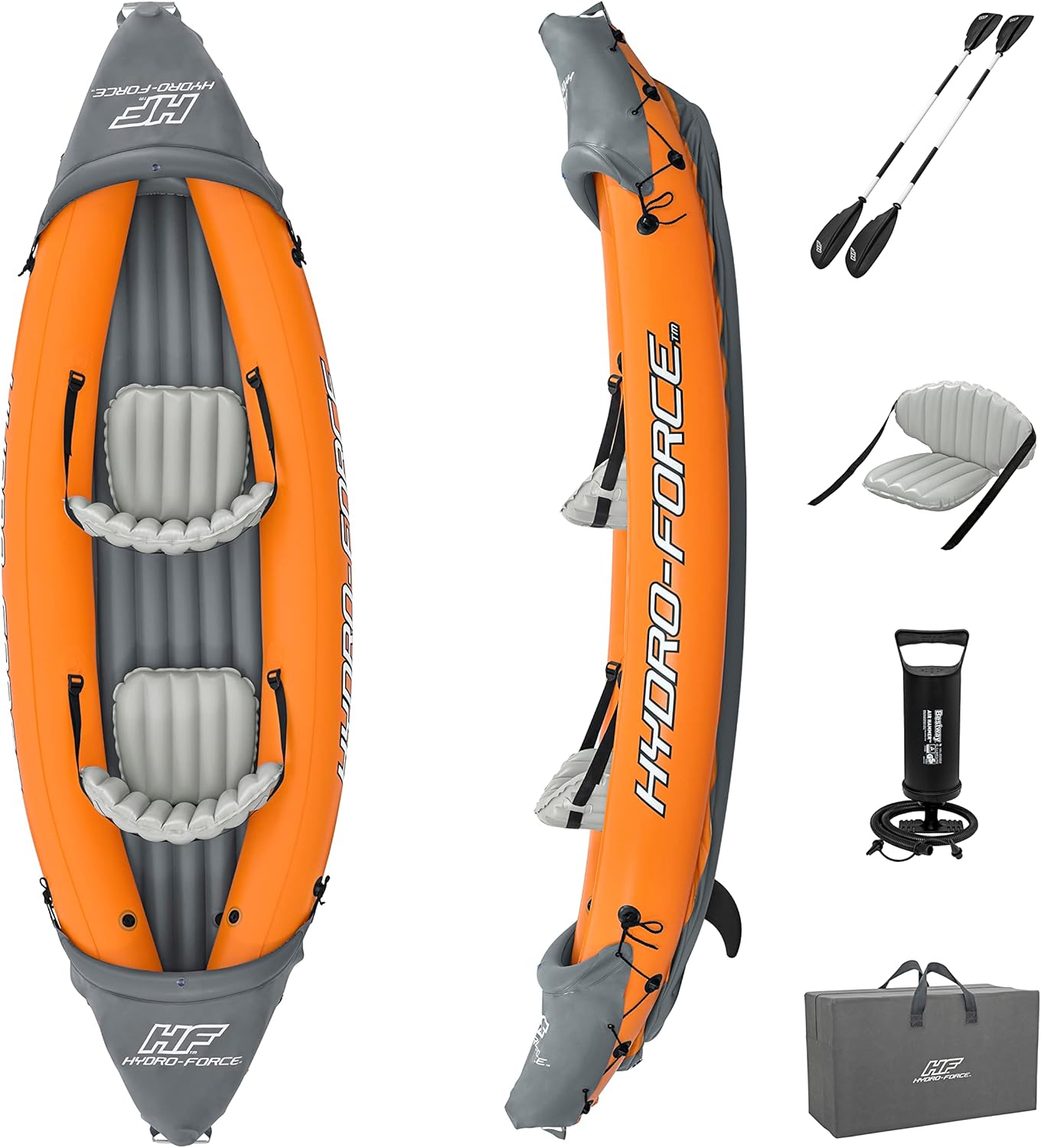 Hydro-Force Rapid - Kayak gonflable pour 2 personnes - avec sièges - dossier - pagaies - pompe à main - et sac de transport - orange