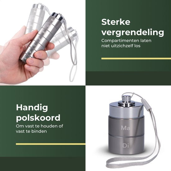 Boîte à pilules Gandria 7 jours - Boîte à pilules amovible - Boîte à pilules avec 7 compartiments - Boîte à médicaments avec fermeture solide - Étui - Étanche - Gris