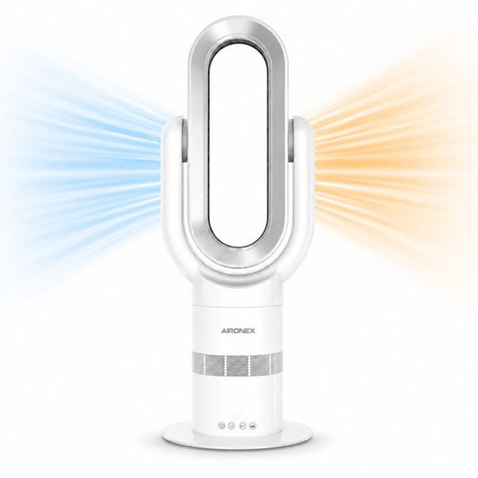 Ventilateur sans fil Aironex Swing avec chauffage – Radiateur soufflant – 2 en 1 : refroidissement et chauffage – 10 réglages – Oscillation à 71° – Télécommande – Blanc