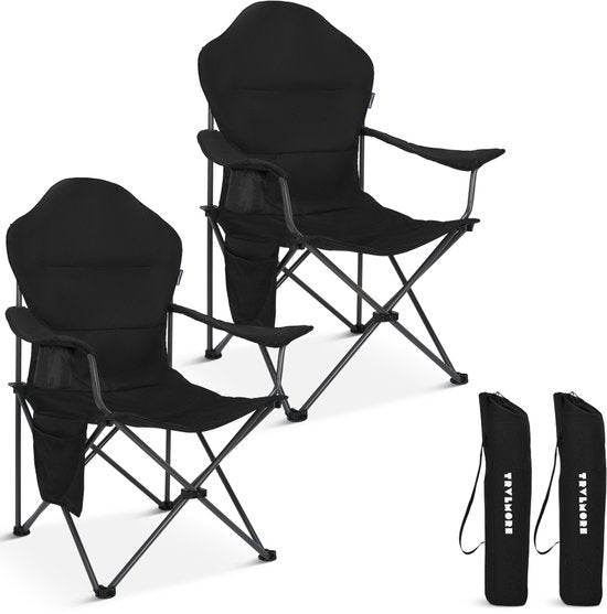 TRVLMORE Chaises de camping XXL - pliables - 2-Pack - Capacité de charge 160KG - Sac de transport inclus - Chaise pliante - Chaise de pêche - Chaise de camping - Chaise pliante - Noir
