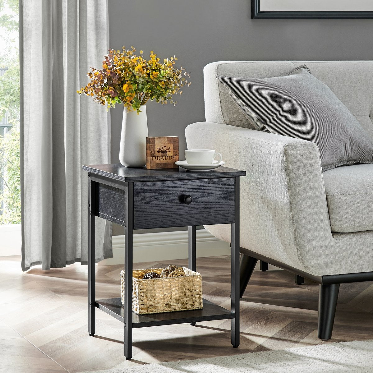 O'DADDY® Tables de chevet industrielles - table d'appoint - table de chevet avec tiroir - 40 x 40 x 55 cm - noir/gris foncé