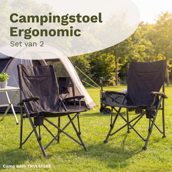 TRVLMORE Chaise de camping - pliable - capacité de charge de 120 kg - sac de transport inclus - chaise pliante - chaise de pêche - chaise de camping - chaise pliante - noir