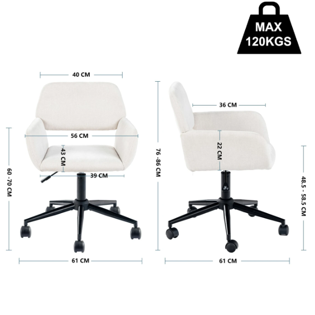 Chaise de bureau pour enfant Urban Meuble en tissu - Beige - 57,5 x 58 x 84,5 cm - Réglable en hauteur
