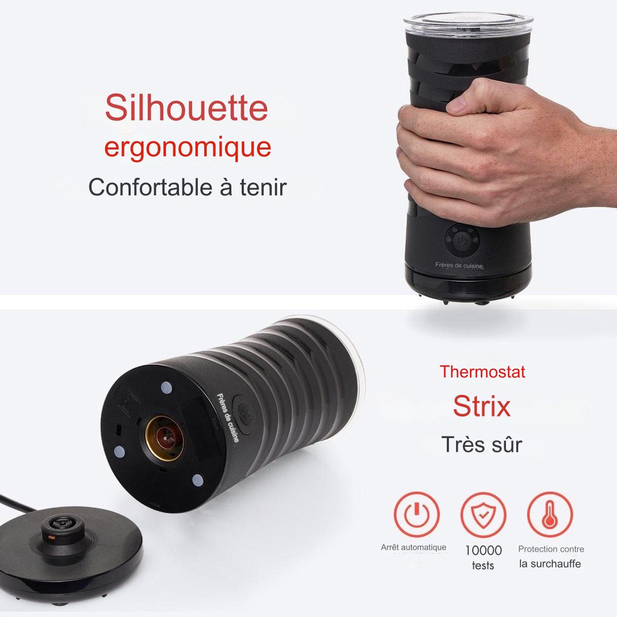 Mousseur à Lait Électrique KitchenBrothers, Chauffe Lait Chocolatière, Revêtement Antiadhésif, 400W, Noir