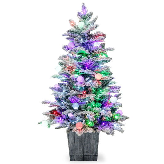 Sapin de Noël pré-éclairé Coast - 100 cm - blanc/vert - avec 148 branches en PVC & PE - 80 lumières LED